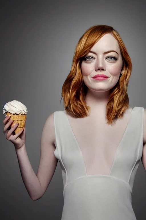 Image similar to 📷 emma stone the ice - cream cone 🍦, made of food, head portrait, dynamic lighting, 4 k