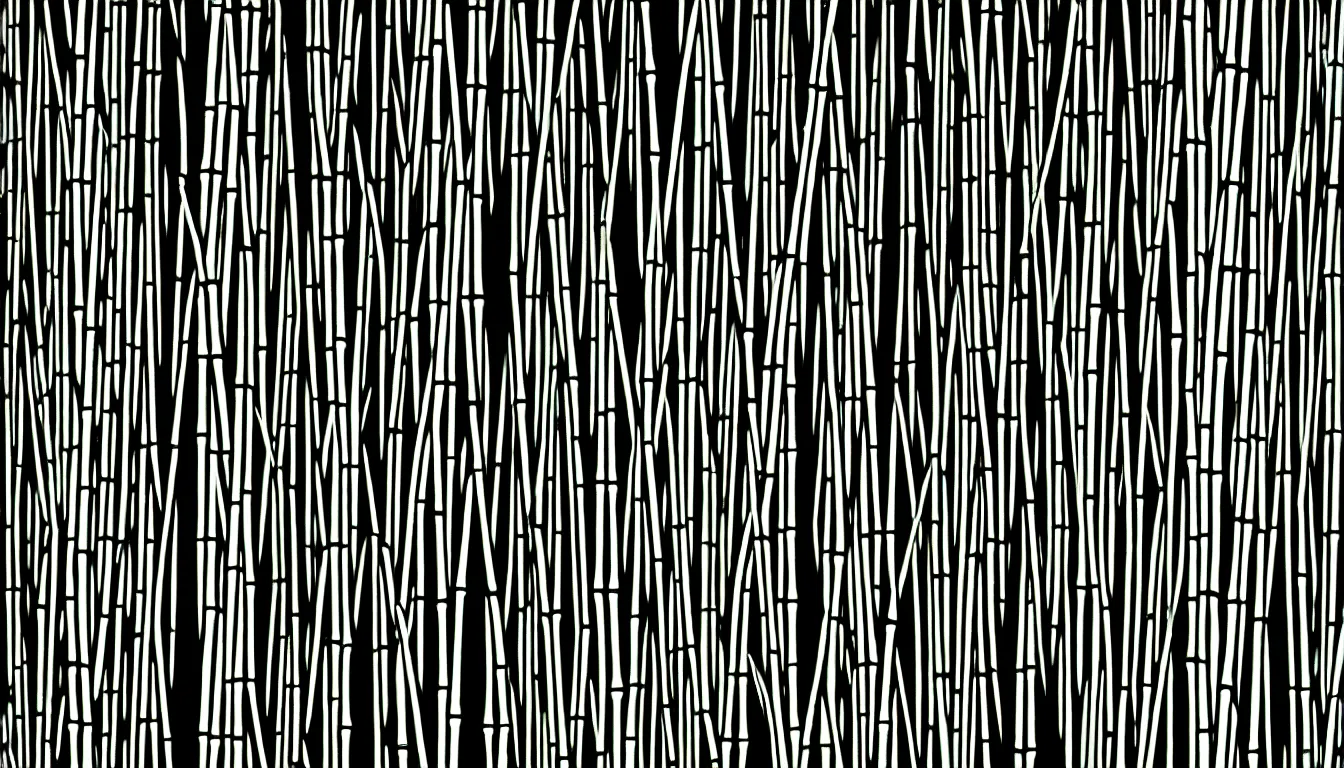 Image similar to bamboo forest by dan mumford and peter doig and edward hopper, symmetrical, minimal, black ink, thick lines highly detailed, muted colours 8 k