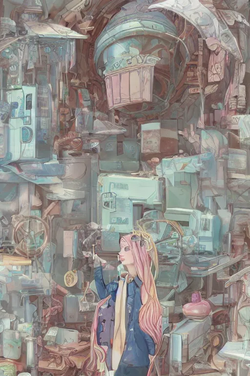 Image similar to highly detailed, industrial photography, profile view of adult princess bubblegum from adventure time, working in her science lab, wearing lab coat, long bubblegum hair, long straight bangs, confident, beautiful, attractive, illustration concept art by nicoletta ceccoli, mark ryden, lostfish, detailed and intricate environment, 8 k resolution, hyperrealistic, octane render