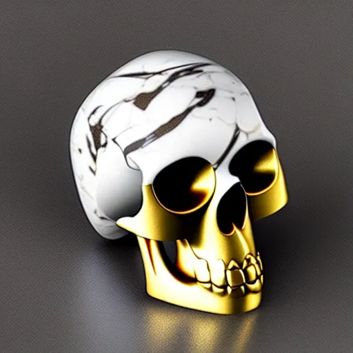 Prompt: marble scull with curved gold texture