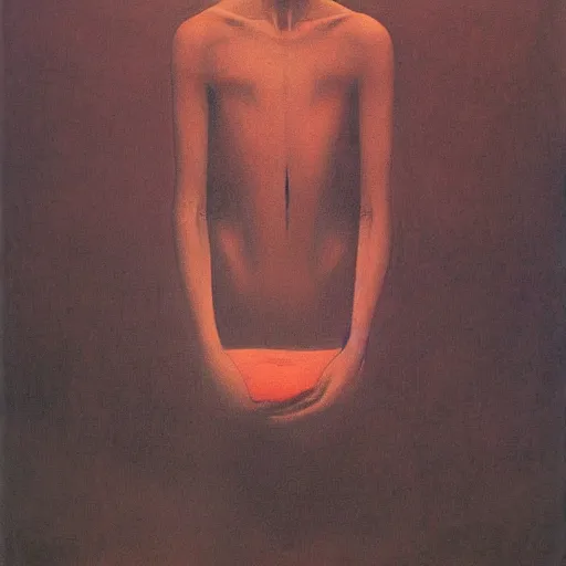 Prompt: an oil painting of an average person in a long dream by Zdzisław Beksiński and junji ito