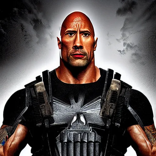 Image similar to Dwayne Johnson as the punisher digital art 4k detailed super realistic