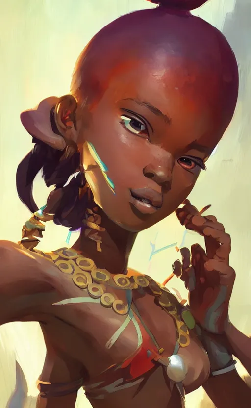 Image similar to tribal afrika teenager, Video game character design , 2d game fanart behance hd by Jesper Ejsing, by RHADS, Makoto Shinkai and Lois van baarle, ilya kuvshinov, rossdraws global illumination