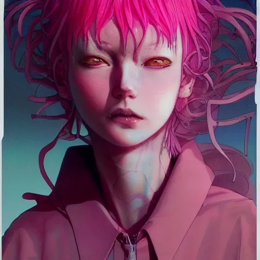 Image similar to prompt : pink lightning portrait soft light painted by james jean and katsuhiro otomo and erik jones, inspired by evangeleon anime, smooth face feature, intricate oil painting, high detail illustration, sharp high detail, manga and anime 1 9 9 9