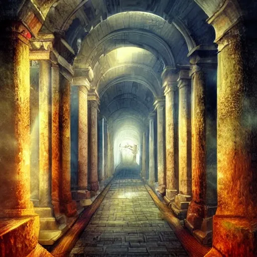 Image similar to Rome but underground,fantasy art