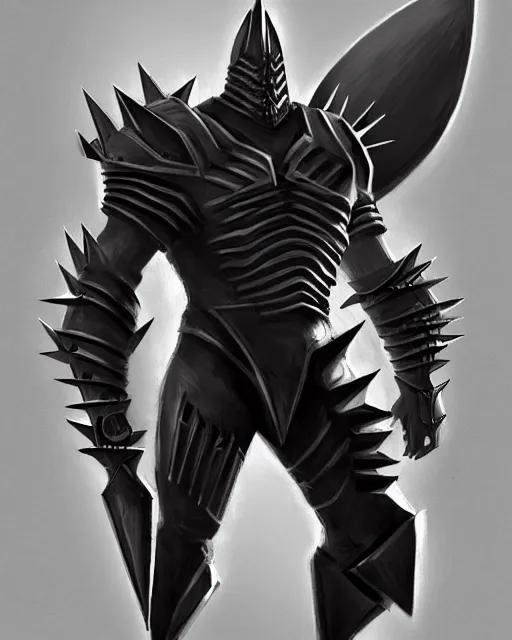 Image similar to concept art of a large futurstic warrior, covered in sharp spikes, very sleek and smooth design, aerodynamic, walking around a battle field, bombs going off in the distance, | | epic - fine - clean, polished, trending on artstation, brush strokes