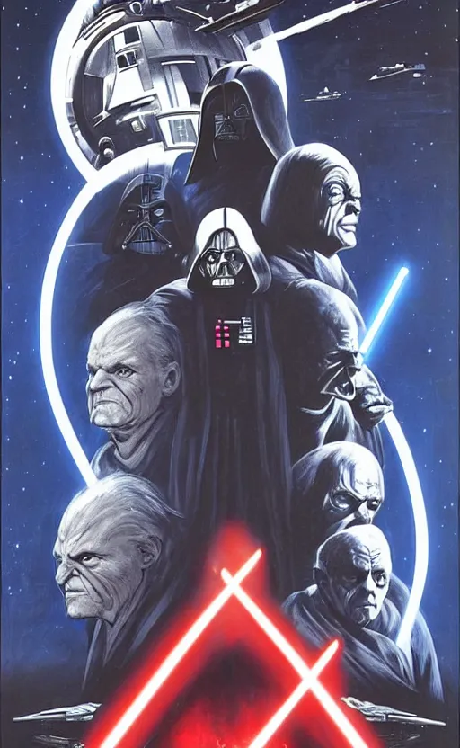 Prompt: a propaganda poster for the galactic empire in star wars, featuring the emperor palpatine, sidious, as a shadow