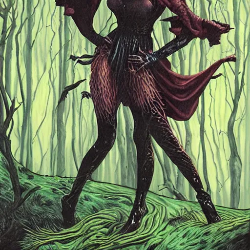 Image similar to the witch of the secret forest, painting by Dorian Cleavenger