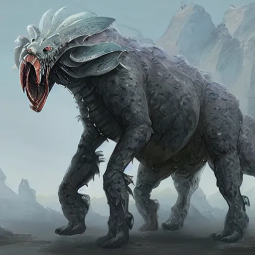 Image similar to stunning concept art of a giant animal with 4 arms, it is the first of its kind. stunning masterpiece