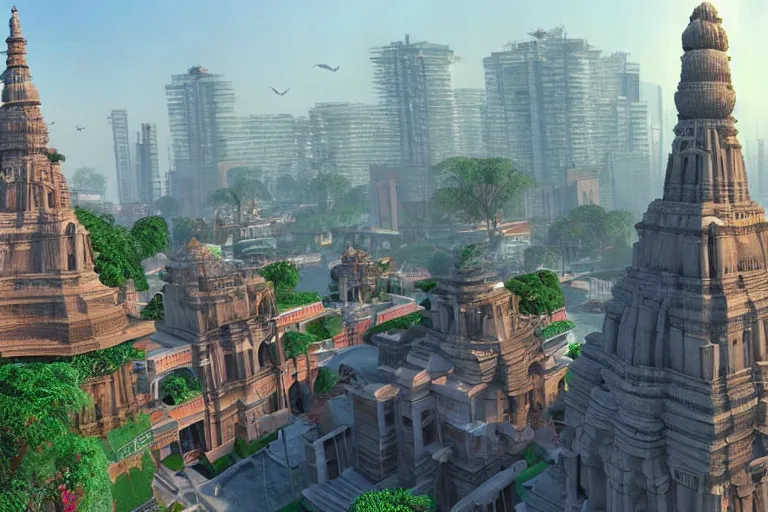 Image similar to high quality 3 d dreamscape! mumbai with biomorphic hanuman!! head building, kalighat highly detailed, unreal engine cinematic smooth, stephen shore & john j. park, soft morning light, wide shot, high angle, uhd 8 k, deep focus