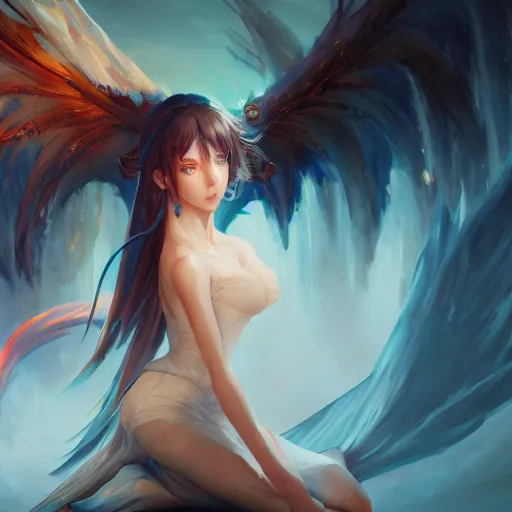 Prompt: an oil painting of a beautiful anime girl with demonic wings, by artgerm, wlop and greg rutkowski, hd, hdr, ue 5, ue 6, unreal engine 5, cinematic 4 k wallpaper, 8 k, ultra detailed, high resolution, artstation, award winning