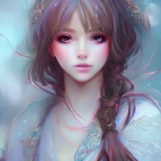 Image similar to fantasy princess girl art drawn in art style of WLOP full HD 4K highest quality realistic beautiful gorgeous natural WLOP artist