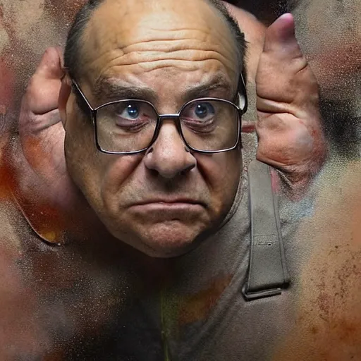 Prompt: hyperrealistic mixed media high resolution painting of a quadriplegic Danny DeVito, stunning 3d render inspired art by István Sándorfi and Greg Rutkowski and Unreal Engine, perfect facial symmetry, dim volumetric lighting, 8k octane beautifully detailed render, full body shot, post-processing, extremely hyper-detailed, intricate, epic composition, highly detailed attributes, highly detailed atmosphere, cinematic lighting, masterpiece, trending on artstation, very very detailed, masterpiece, stunning, flawless structure, lifelike texture, perfection,