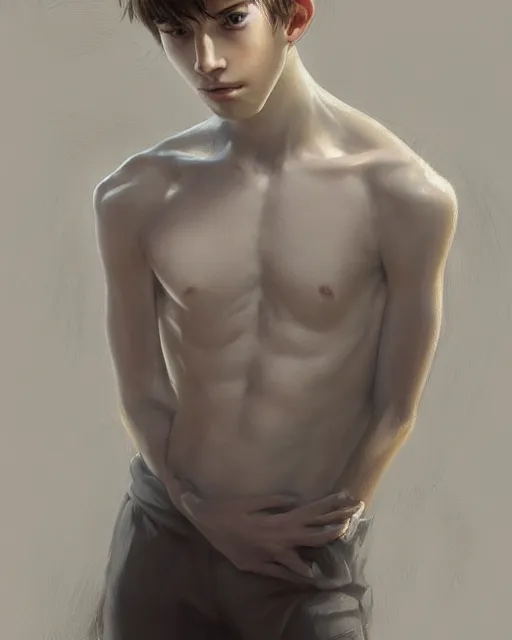 Image similar to portrait of 1 5 - year - old boy, a tall, slender boy with a pale, pointed face, sleek blond hair, and ice grey eyes, cold grey eyes, highly detailed, digital painting, artstation, concept art, smooth, sharp focus, illustration, art by artgerm and greg rutkowski and alphonse mucha