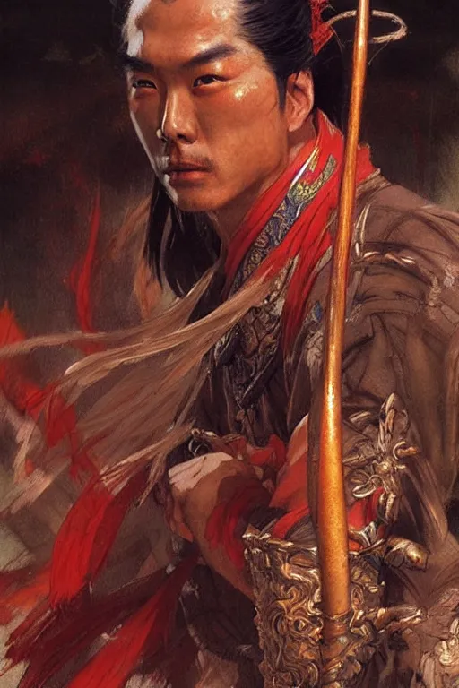 Prompt: wuxia, male, character design, ancient china, colorful, painting by gaston bussiere, craig mullins, j. c. leyendecker, tom of finland