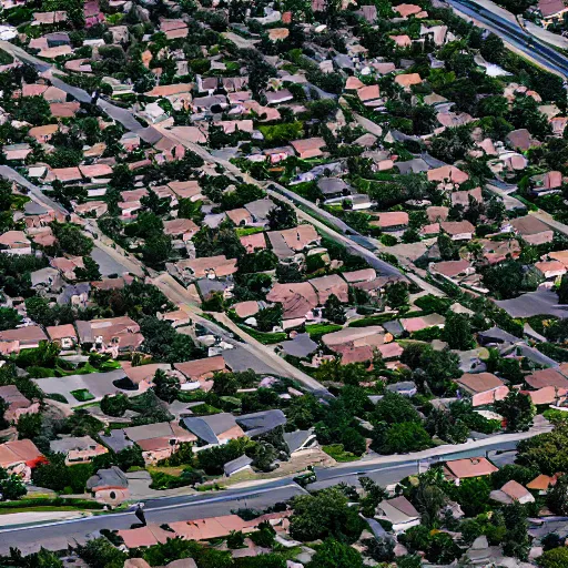 Prompt: american suburb, dark souls landscape, aerial photography