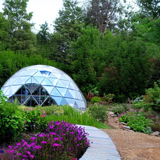 Image similar to geodesic dome with gardens and waterfall