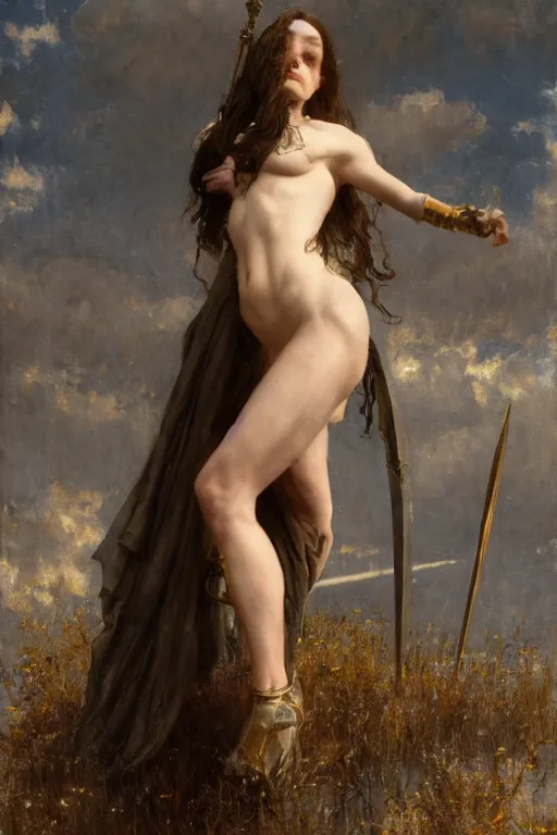 Image similar to short muscular stoya wearing black medieval armour, bare legs, detailed, by gaston bussiere, bayard wu, greg rutkowski, giger, maxim verehin, greg rutkowski, masterpiece, sharp focus, cinematic lightning