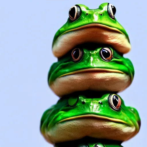 Image similar to a tower of frogs stacked on top of each other