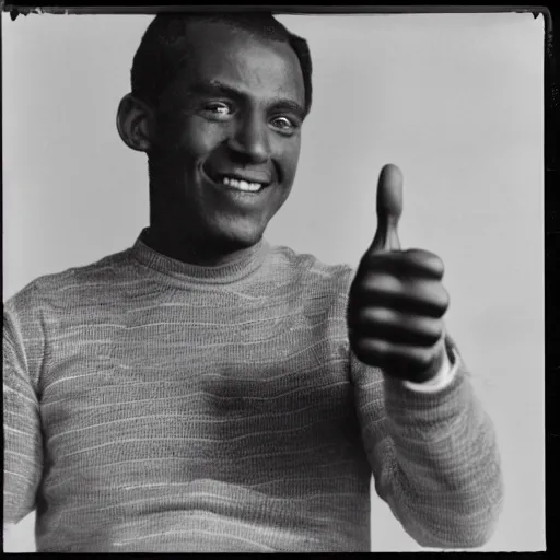 Image similar to photograph of wilson giving a big thumbs up to the camera