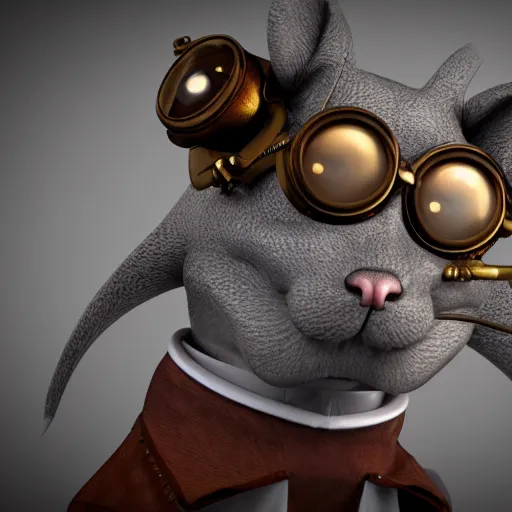 Prompt: a rat with steampunk googles, with 3D render