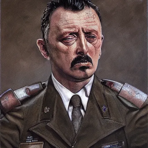 Prompt: Portrait of Igor Ivanovich Strelkov while he is calling for war total mobilization, photo-realistic, color image, 2K, highly detailed, bodyhorror by H.R.Giger