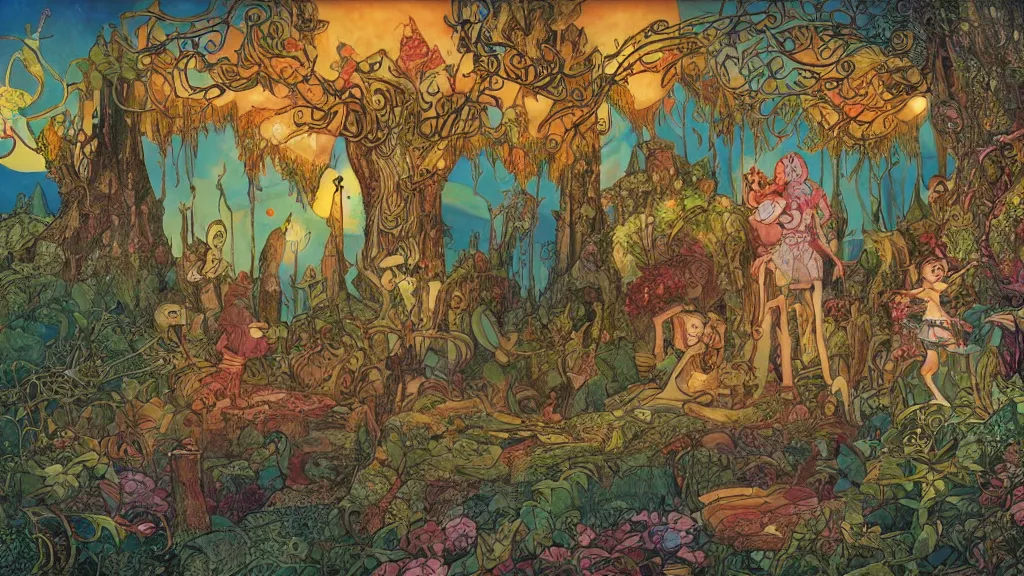 Prompt: a whimsical fairyland, by asaf hanuka, by karol bak, by tony diterlizzi, colored pencil,