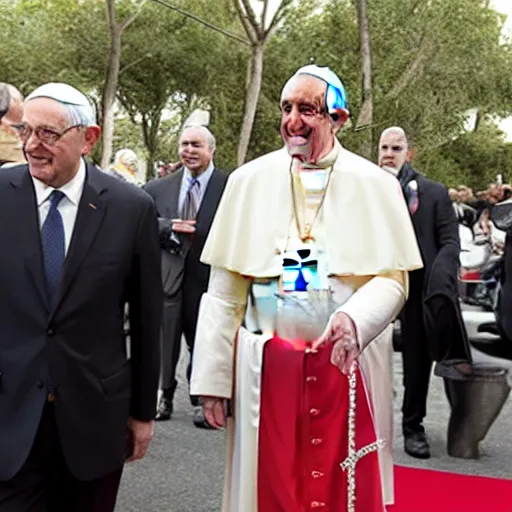 Image similar to pope francis visits animal crossing village with his popecar