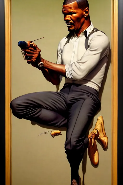 Prompt: jamie foxx by gil elvgren and norman rockwell and rob gonsalves and hajime sorayama, hyperrealistic, high detail, ultra detailed, highly detailed face, ruffled fabric