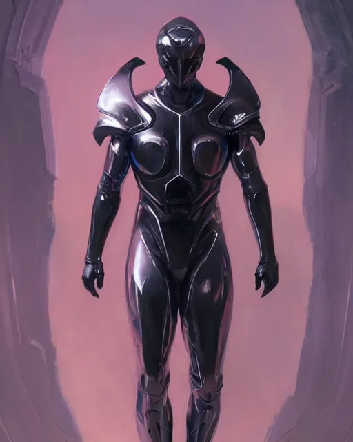 Image similar to character concept of iridescent sinewy smooth muscular male sleek glossy black pearlescent scifi armor with smooth black featureless helmet, by greg rutkowski, mark brookes, jim burns, tom bagshaw, magali villeneuve, trending on artstation