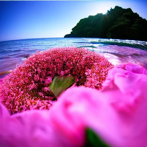 Image similar to photo 1 2 mm wide angle, flower in the sea