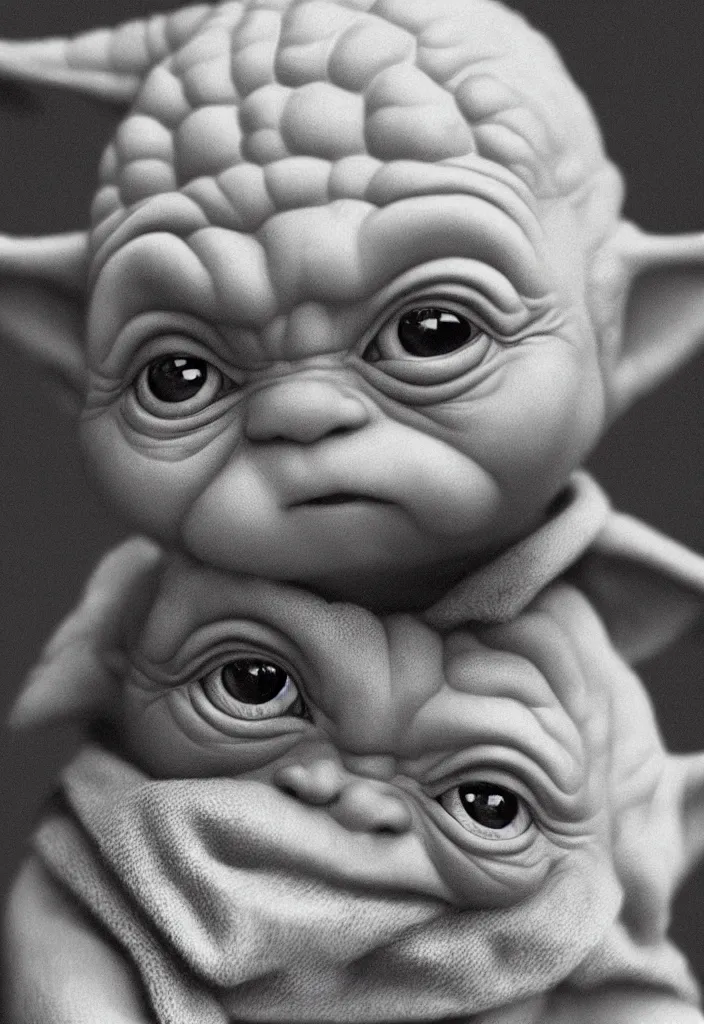 Image similar to a portrait of a baby yoda graphic design by palefroi, nanae kawahara, damien tran, risoprint, elements in a composition, white space, artstation, greyscale, artwork