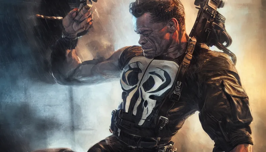 Image similar to Jean-Claude Van Damme is the Punisher, hyperdetailed, artstation, cgsociety, 8k