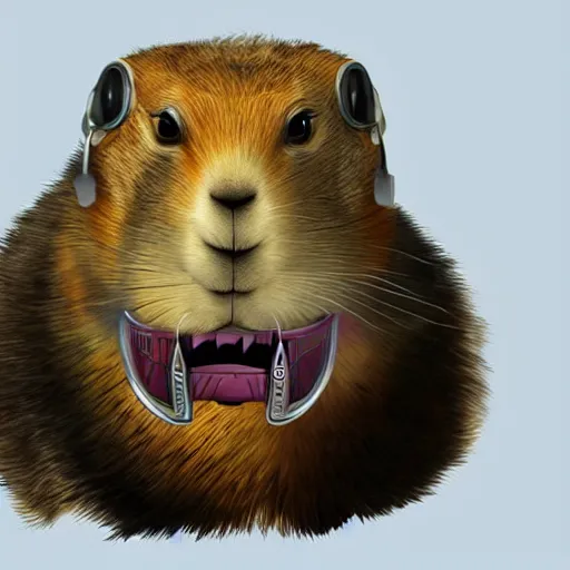 Image similar to a prairie dog wearing a predator mask, highly detailed, concept art