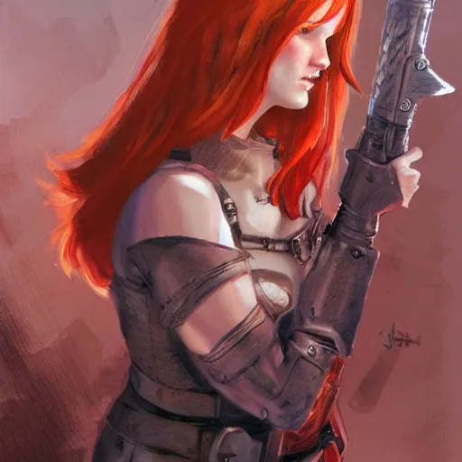 Prompt: female redhead templar, by jon foster