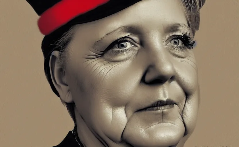 Image similar to portrait of angela merkel dressed as a military officer, minimalist triangle digital art, natural light, sharp, detailed face, magazine