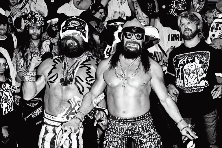 Prompt: macho man randy savage iwgp heavyweight champion at a birthday party at chuck e cheese, mid 9 0 s, gritty, ethereal details, cinematic lighting, hyper - detailed, maximalist, artstation, 8 k