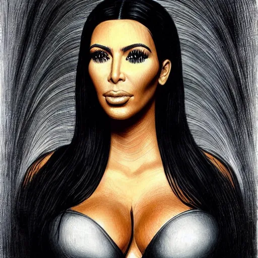 Prompt: kim kardashian portrait by giger, very detailed