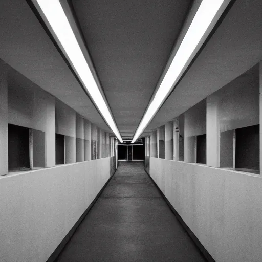 Prompt: noisy photograph of a small liminal underground houses, office ceiling panels, retrofuturism, brutalism, staggered terraces, minimalist, cinematic, soft vintage glow
