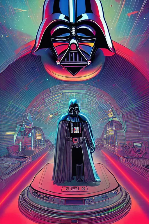 Prompt: the most amazing dream of disc jockey darth vader astronaut rave, syd mead, dan mumford, moebius, hd, vibrant color, high contrast, digital illustration