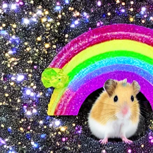 Image similar to a hamster made out of rainbow crystals