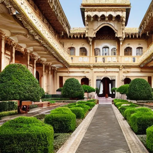 Prompt: a grand and opulent palace, with intricate architecture and lush gardens