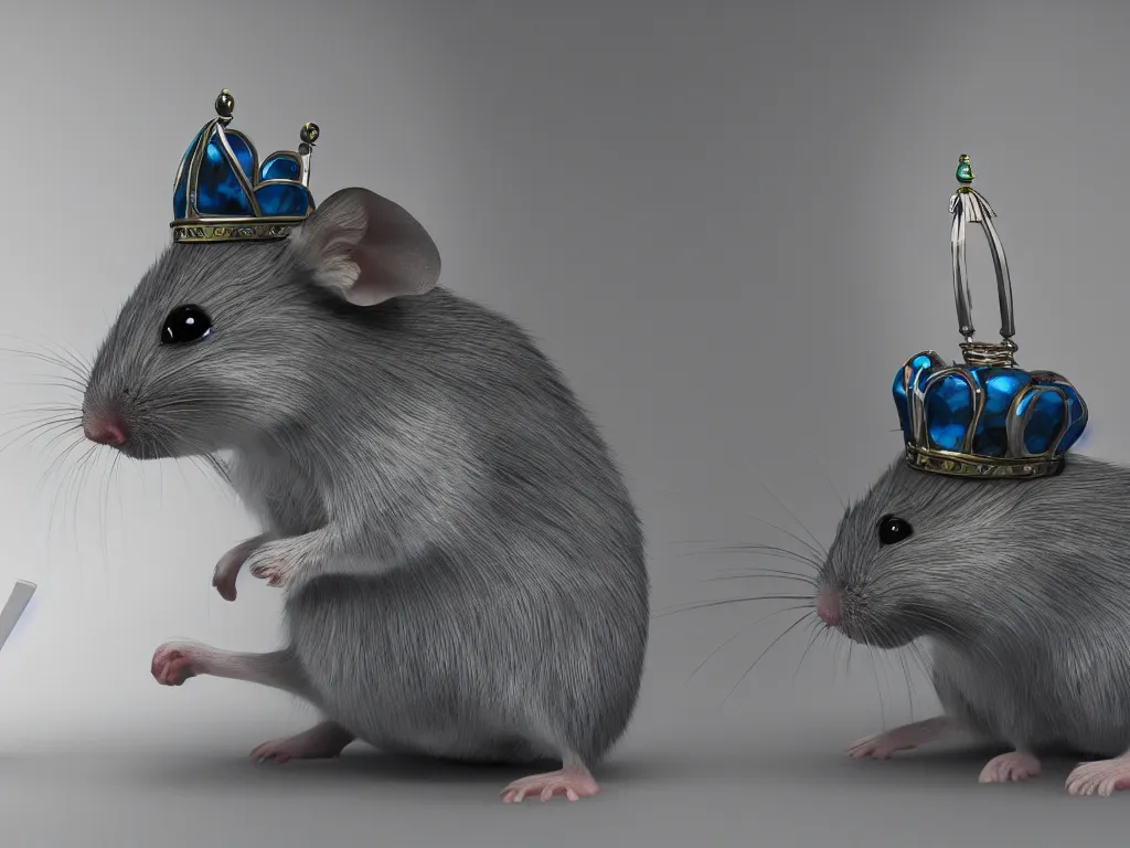 Image similar to a computer mouse the king of ordinary mice wears a crown, highly detailed, sharp focus, cinematic lighting, unreal engine 5, neon version of style jim burns