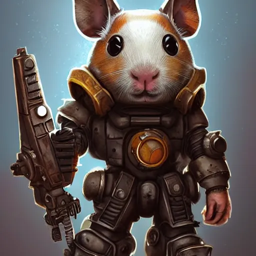 Prompt: cute little anthropomorphic Guinea Pig using Power Armour from Fallout 4, ultra wide lens shot , tiny, small, short, cute and adorable, pretty, beautiful, DnD character art portrait, matte fantasy painting, DeviantArt Artstation, by Jason Felix by Steve Argyle by Tyler Jacobson by Peter Mohrbacher, cinematic lighting