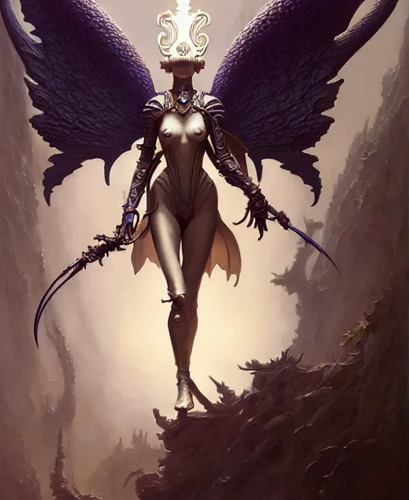 Image similar to beautiful fantasy character portrait, ana de armas, ultra realistic, wide angle, intricate details, the fifth element artifacts, highly detailed by peter mohrbacher, hajime sorayama, wayne barlowe, boris vallejo, paolo eleuteri serpieri, dishonored 2, white gown, angel wings