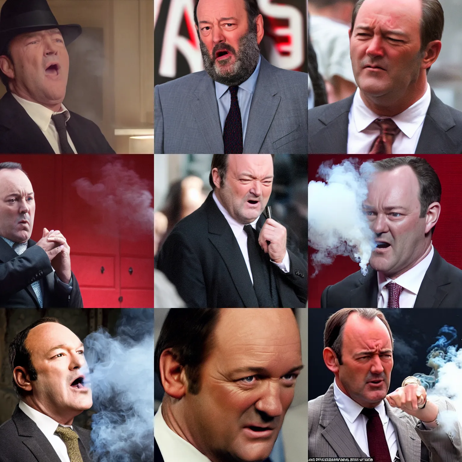 Prompt: kevin spacy screaming with smoke coming out of his ears. his face becomes red