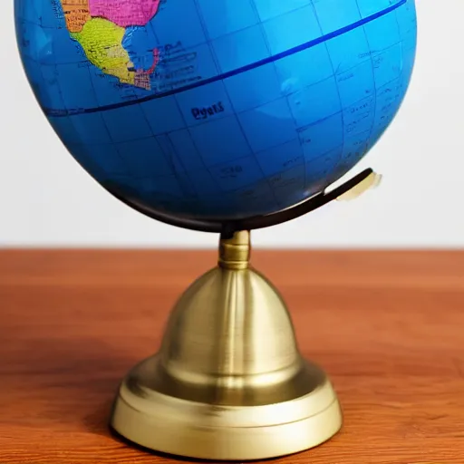 Prompt: close up high resolution photo of a globe on a table.