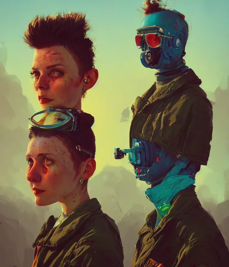 Image similar to a portrait of a punker in a painting from stalenhag, 4 k, 8 k, hdr, artstation, concept art