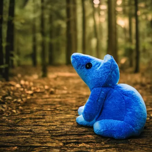 Prompt: blue'snappy gifts plush toy'in magical forest, gifts, dark atmosphere, high detail, soft lighting, 8 k