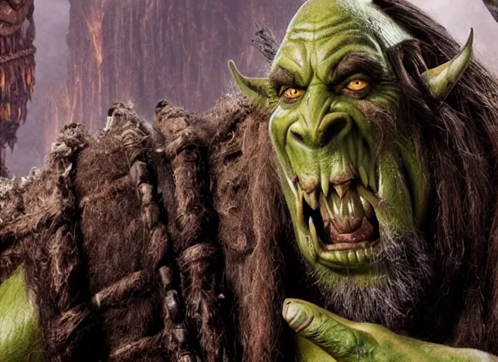 Prompt: a film still of a warcraft orc in harry potter